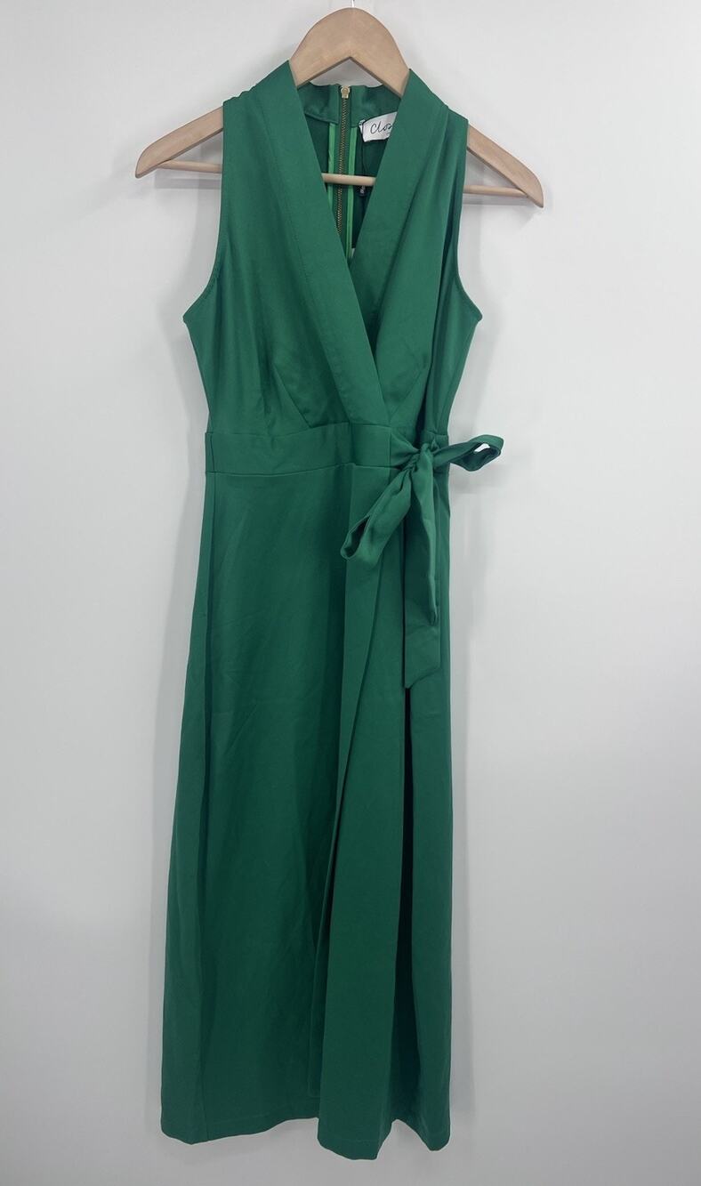 Closet London Kelly Green Wrap Style Sleeveless V Neck Midi Dress Size 4 NWT